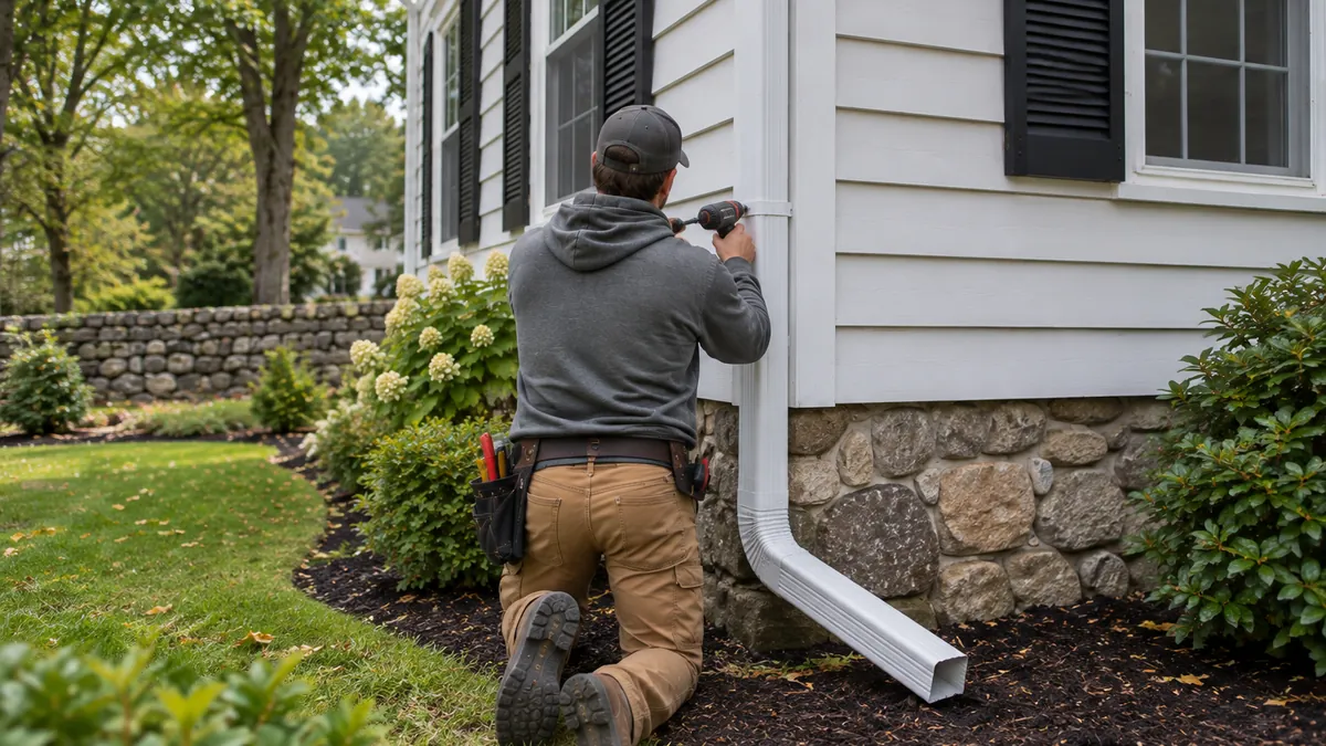Professional downspout installation on a Hartford home