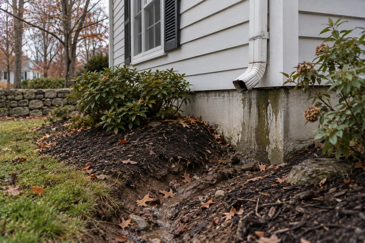 Signs of downspout problems on a Hartford property