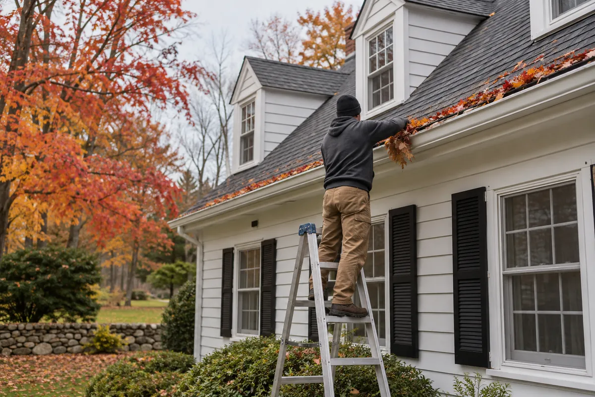 Professional gutter cleaning on a Hartford, Connecticut home