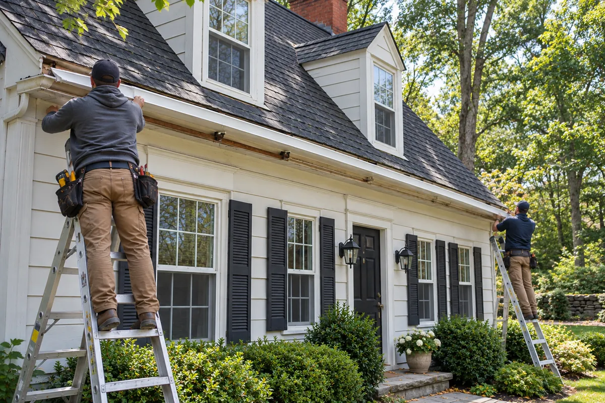 Gutter replacement in progress on a Hartford home