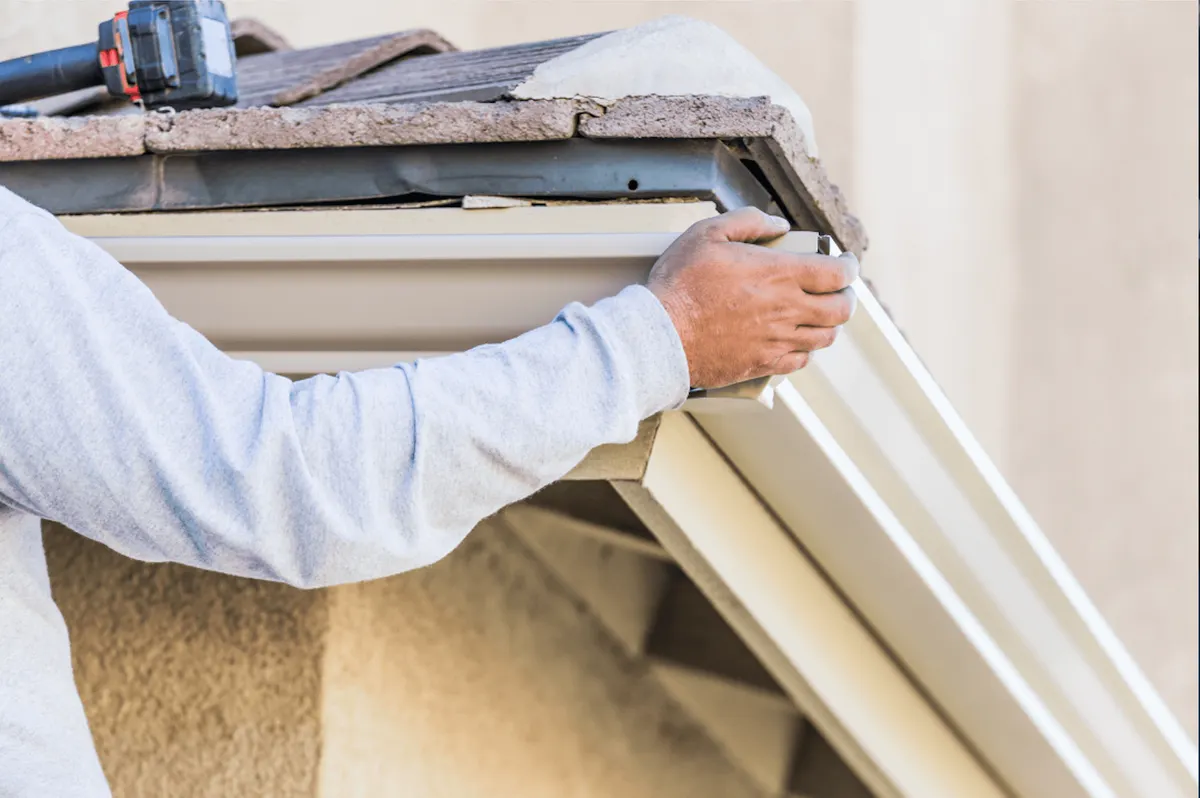 Gutter replacement in progress on a Hartford home