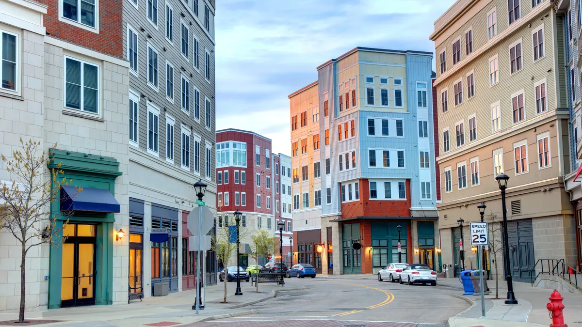 West Hartford Center colorful mixed-use buildings